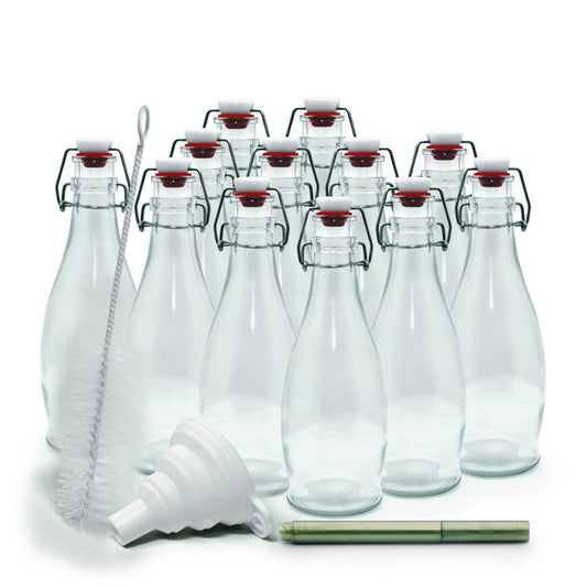 Glass Swing Top Bottles -8.5 oz. Teardrop Design (Set of 12)