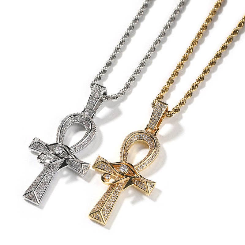 Eye Of Horus Ankh Cross Pendant Necklace in Solid Copper