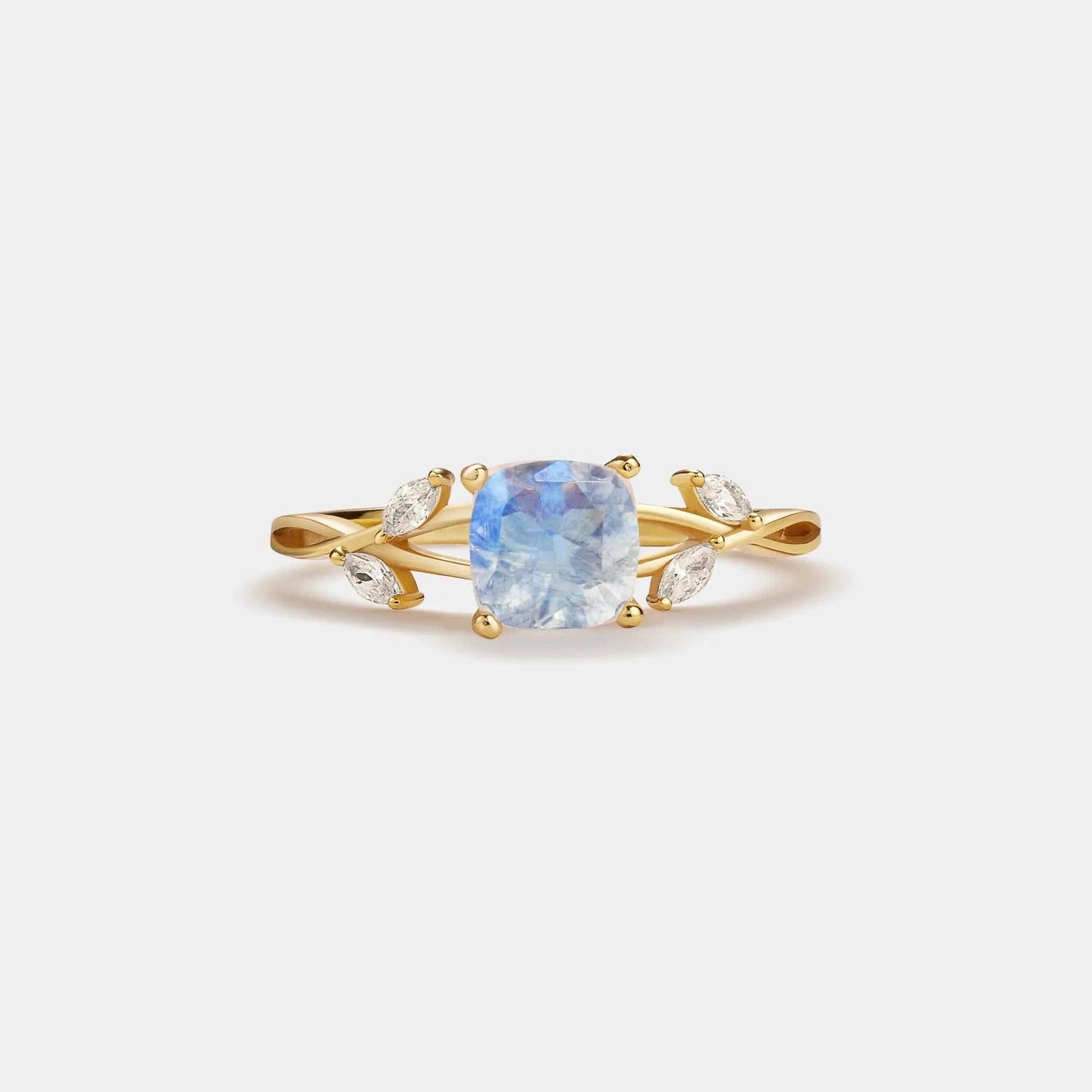 Natural Cushion Moonstone Leaf Ring in 925 Sterling Silver