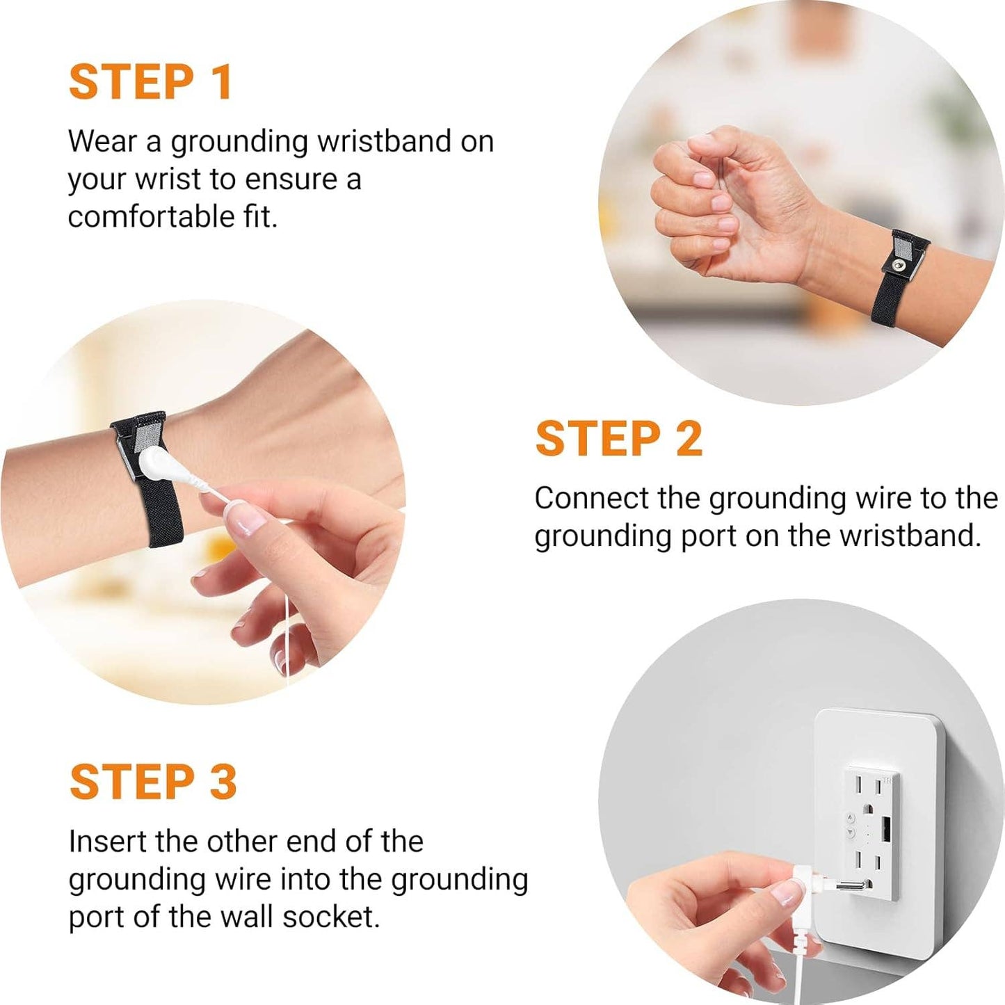 Grounding Strap for Wrist, Earthing Strap - Black