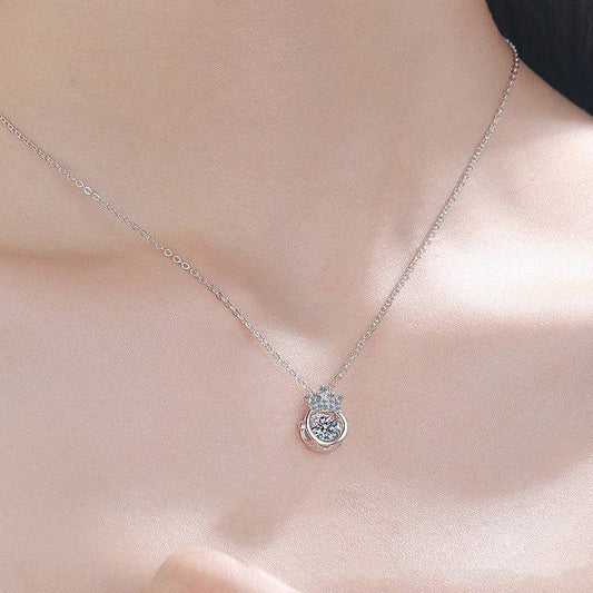 Moissanite Crown Pendant Necklace in 925 Sterling Silver