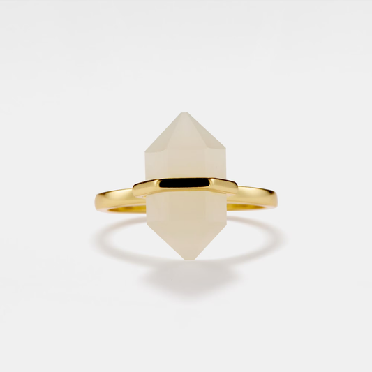 Natural Crystal Moonstone Ring in 925 Sterling Silver