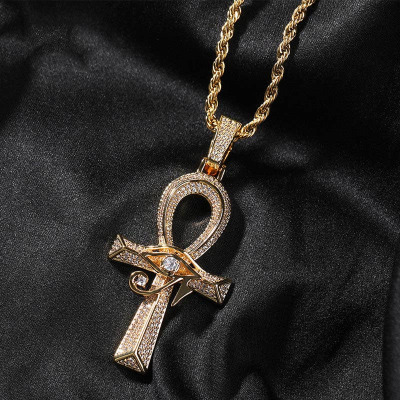 Eye Of Horus Ankh Cross Pendant Necklace in Solid Copper