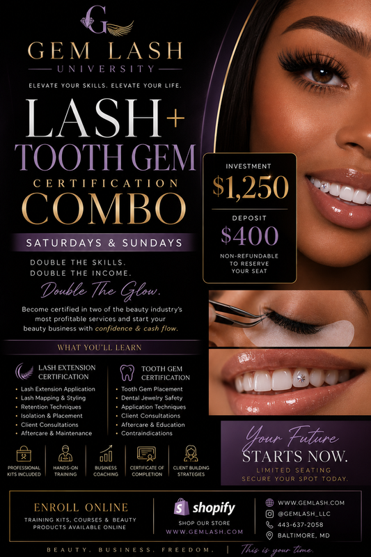 Eyelash Extension Training + Tooth Gem Training Certification Combo Training (Bi-Weekend Program)