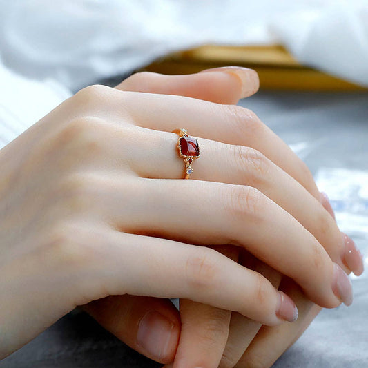 Vintage Gold Square Amber Statement Ring in Solid Copper